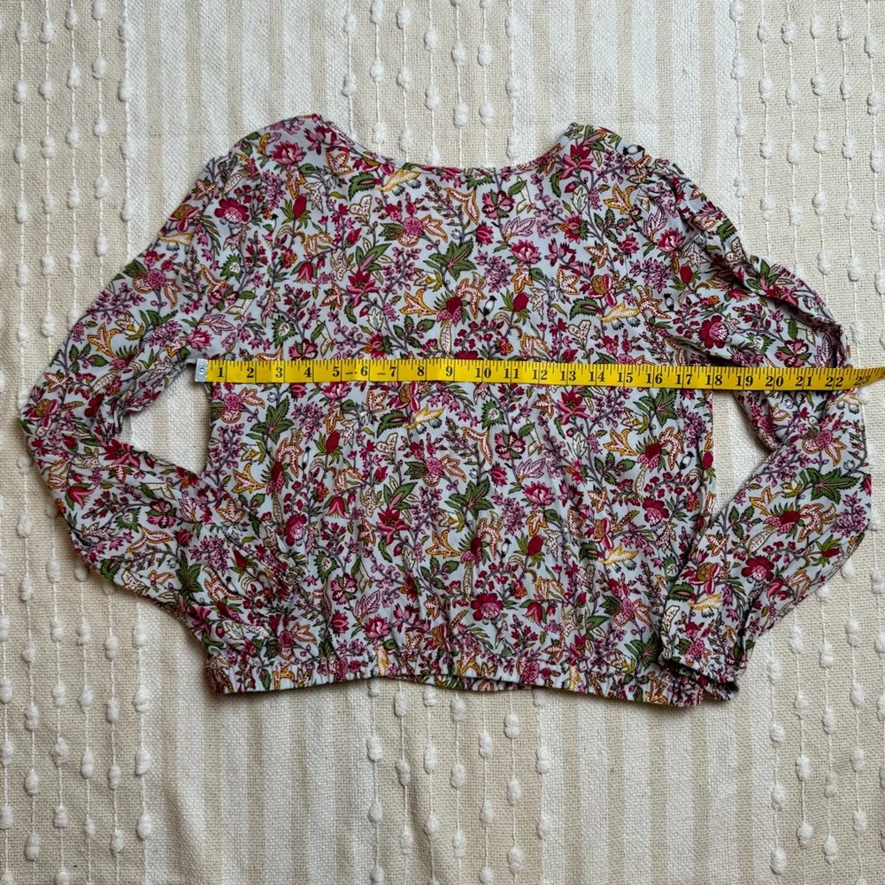 Loft Jungle Wrapped Back floral long sleeve cropped top size xs - Picture 4 of 12